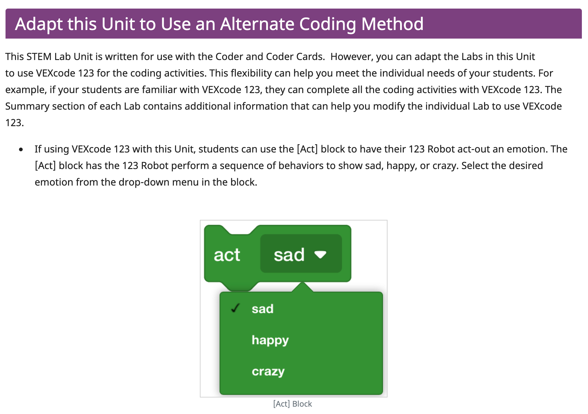 रोल प्ले रोबोट यूनिट पृष्ठभूमि में वैकल्पिक कोडिंग विधि अनुभाग का स्क्रीनशॉट, उदाहरण के रूप में उपयोग किया गया।