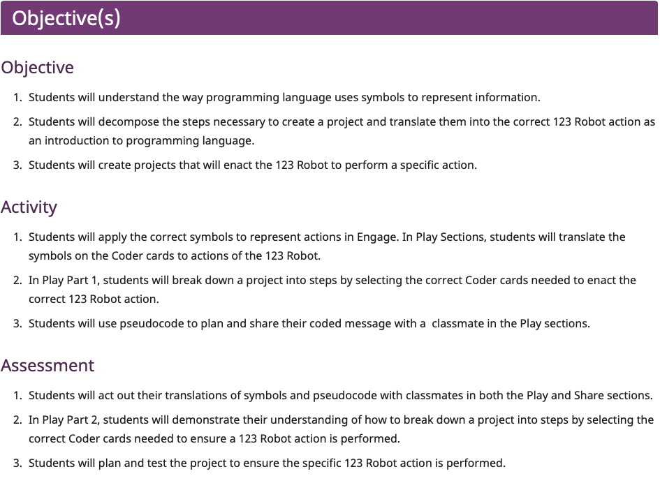 Знімок екрана розділу «Цілі» сторінки «Цілі та стандарти», використаний як приклад.