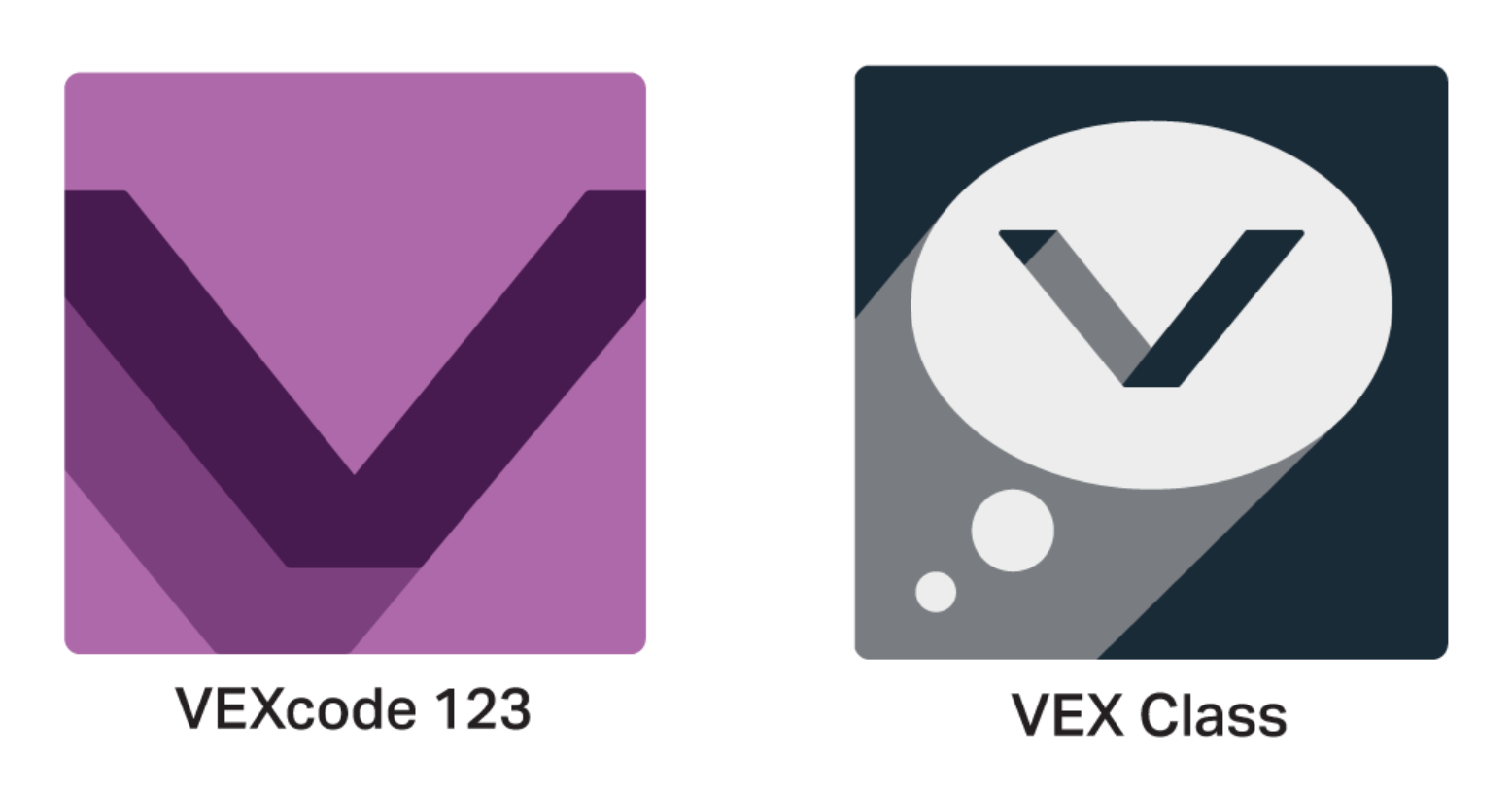 Ícone da aplicação VEXcode 123 junto ao ícone da aplicação VEX Classroom.