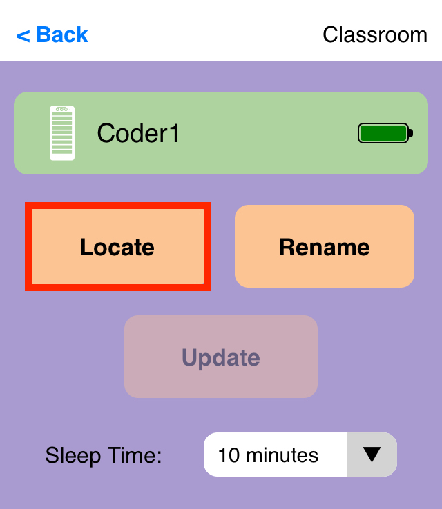 VEX Classroom 앱의 스크린샷에서 Coder 메뉴가 열려 있고 왼쪽에 있는 '찾기' 버튼이 강조 표시되어 있습니다.