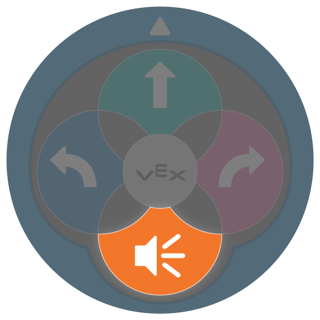 Tlačítko zvuku na zadní straně robota 123 je zvýrazněno.