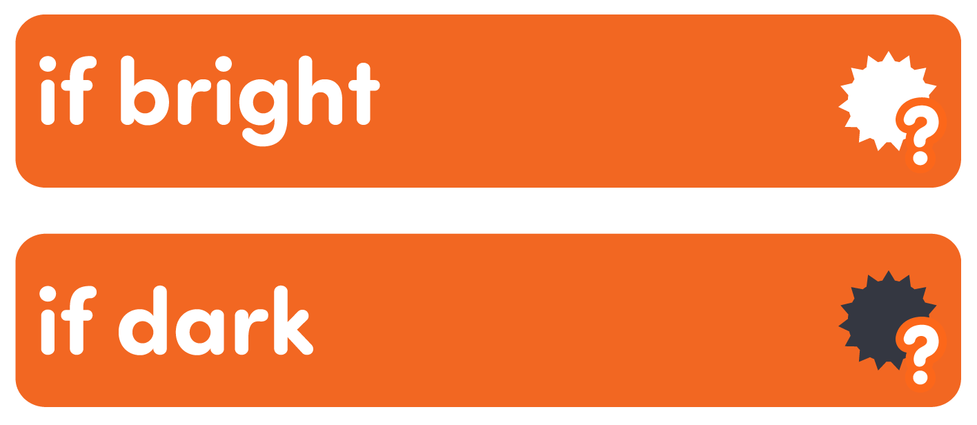 दो कोडर कार्ड जो चमक का पता लगाते हैं। कार्ड पर लिखा था यदि उज्ज्वल और यदि अंधेरा।