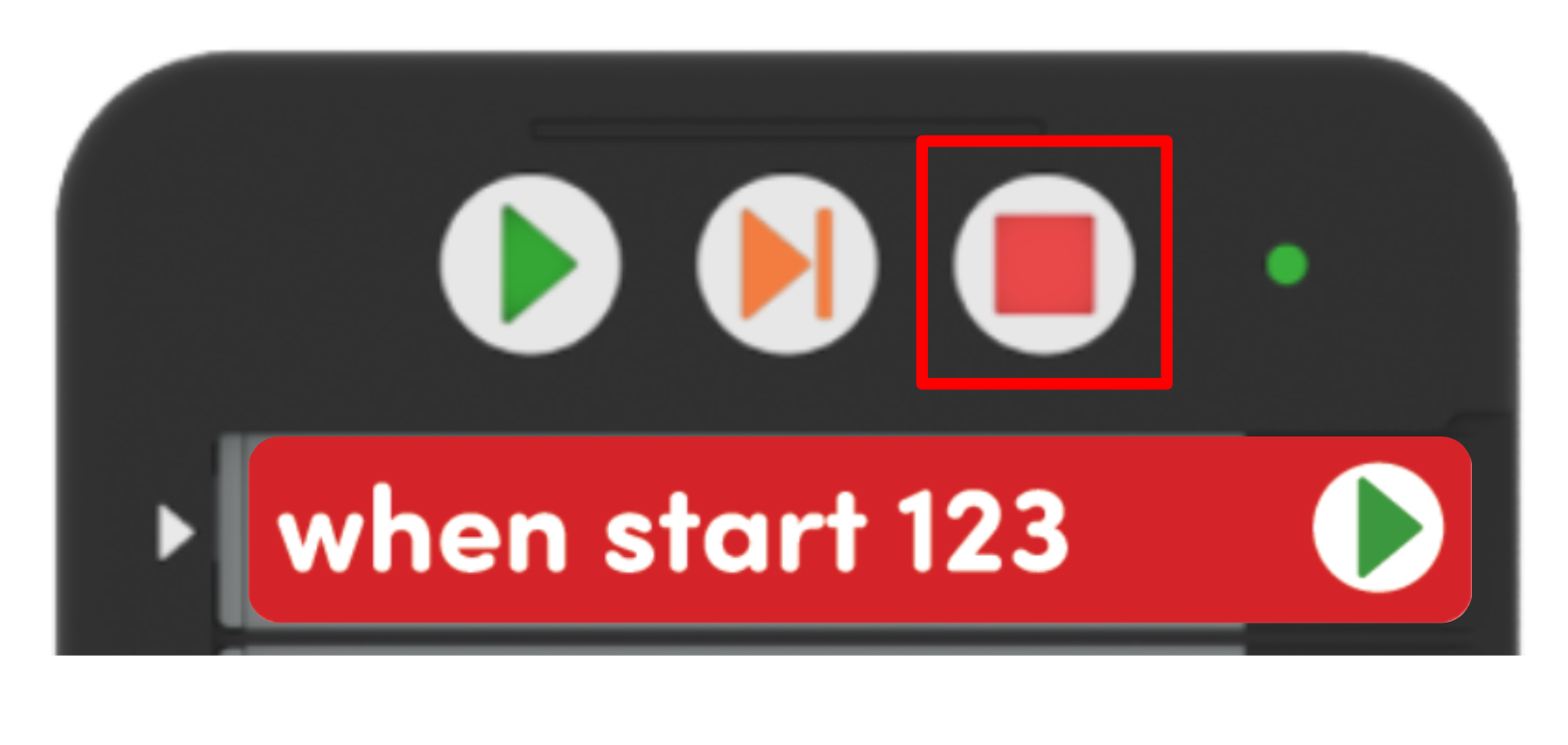 Horní část kodéru se zvýrazněným tlačítkem Stop.