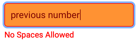 Esempio di nome di variabile non valido. Il nome riporta 'numero precedente', che include uno spazio. Un avviso recita: "Non sono ammessi spazi".