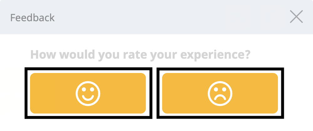 Fenêtre de commentaires VEXcode 123 avec les deux boutons permettant d'évaluer l'expérience de l'utilisateur affichés, un bouton pour une évaluation positive et un pour une évaluation non positive.