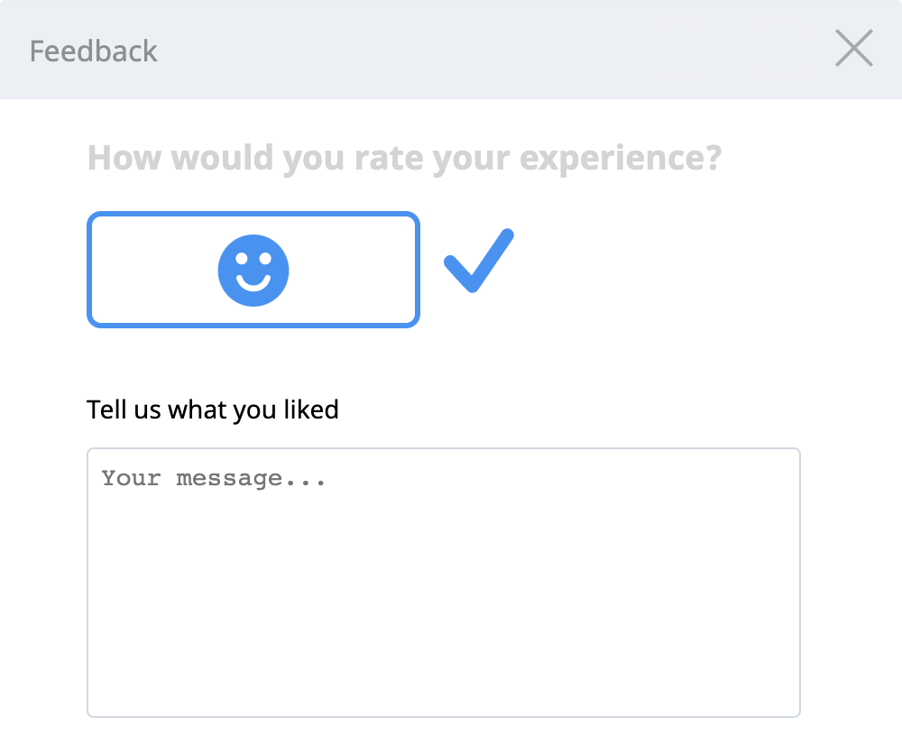 Finestra di feedback VEXcode 123 dopo aver selezionato il pulsante di valutazione positiva, che mostra una faccina sorridente.