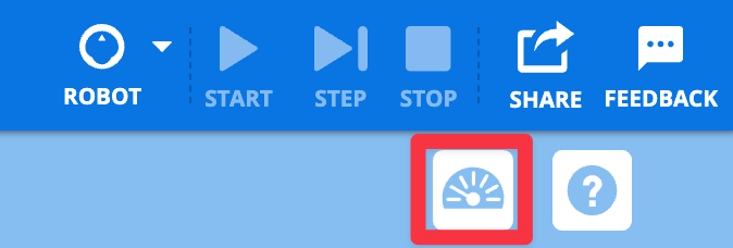 Bilah Alat VEXcode 123 dengan ikon Monitor disorot di sebelah kiri ikon Bantuan.