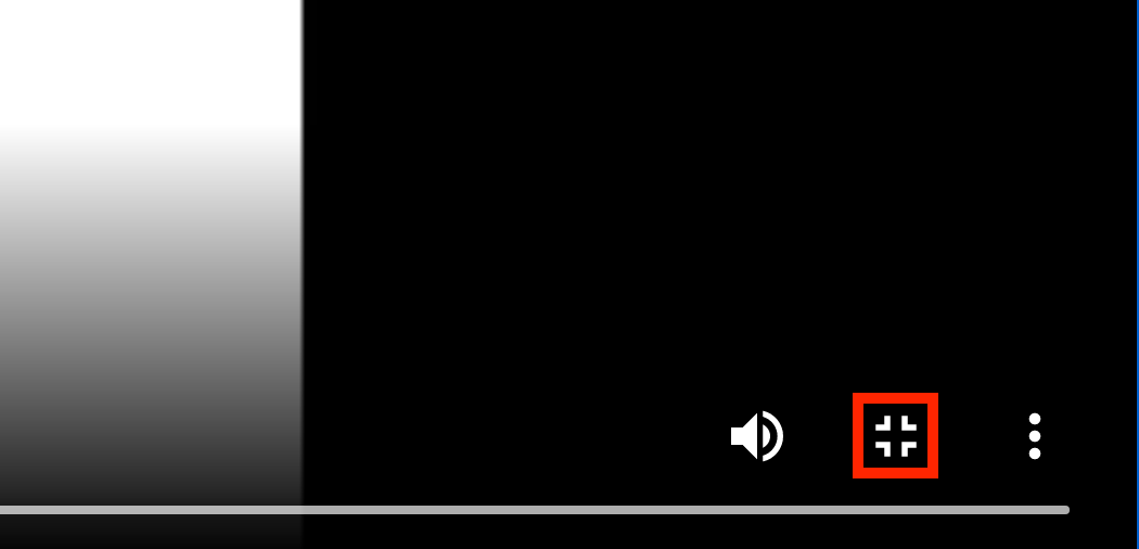Výukové video Začínáme je otevřené a v režimu celé obrazovky a na místě, kde bývala ikona celé obrazovky, je ikona ukončení celé obrazovky.