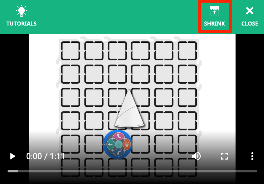 Il video tutorial introduttivo è aperto e l'icona Riduci in alto a destra è evidenziata.