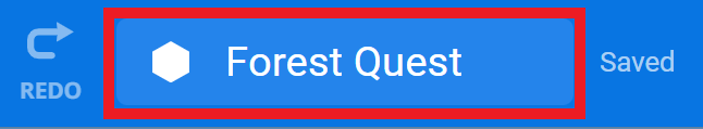 VEXcode 123-werkbalk met het veld met de projectnaam gemarkeerd en gewijzigd in Forest Quest.