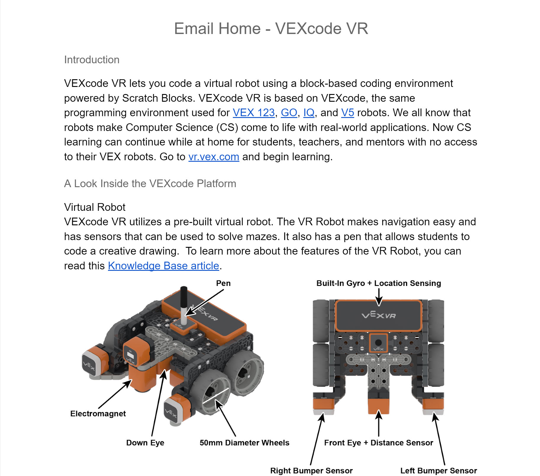 Captura de tela de uma interface de programação VEX Robotics exibindo vários blocos de codificação e opções para educadores, ilustrando ferramentas disponíveis para ensinar conceitos de robótica.