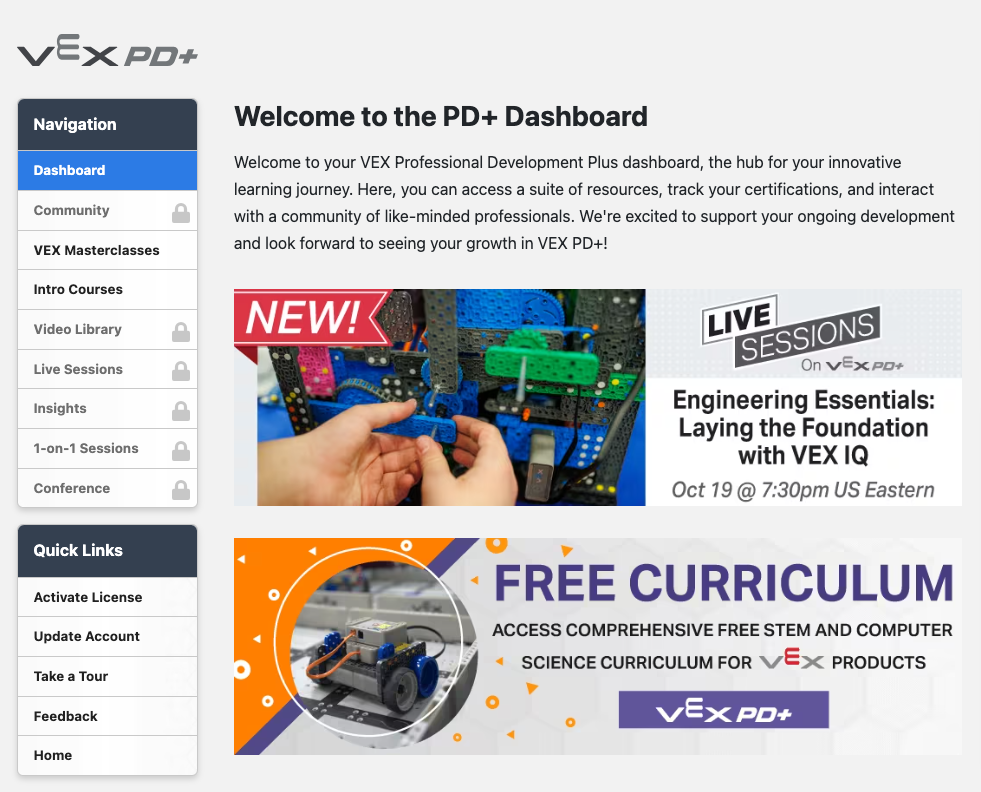 Ilustrasi yang menggambarkan langkah-langkah untuk memulai dengan sumber daya pendidikan VEX, menampilkan diagram alur atau panduan untuk diikuti pengguna.