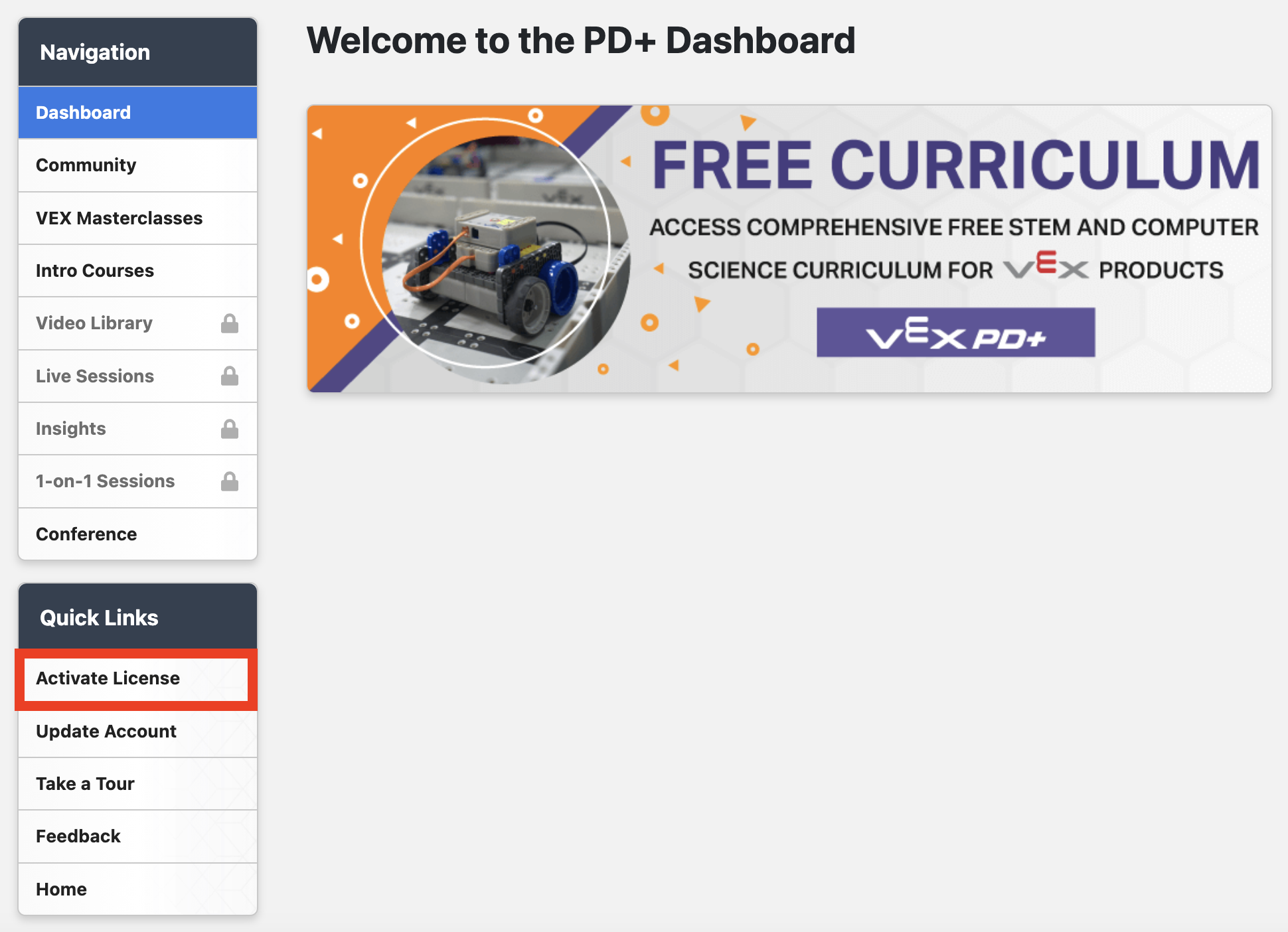Ilustración de una configuración del kit VEX Robotics, que muestra varios componentes y herramientas con fines educativos, destinados a ayudar a los usuarios a comenzar con proyectos de robótica.
