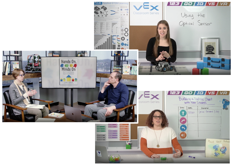 Illustratie van een VEX Robotics-kit met componenten en labels, ontworpen om beginners te helpen de onderdelen en de opstelling voor educatieve roboticaprojecten te begrijpen. Onderdeel van het gedeelte 'Aan de slag' in de categorie Onderwijs.