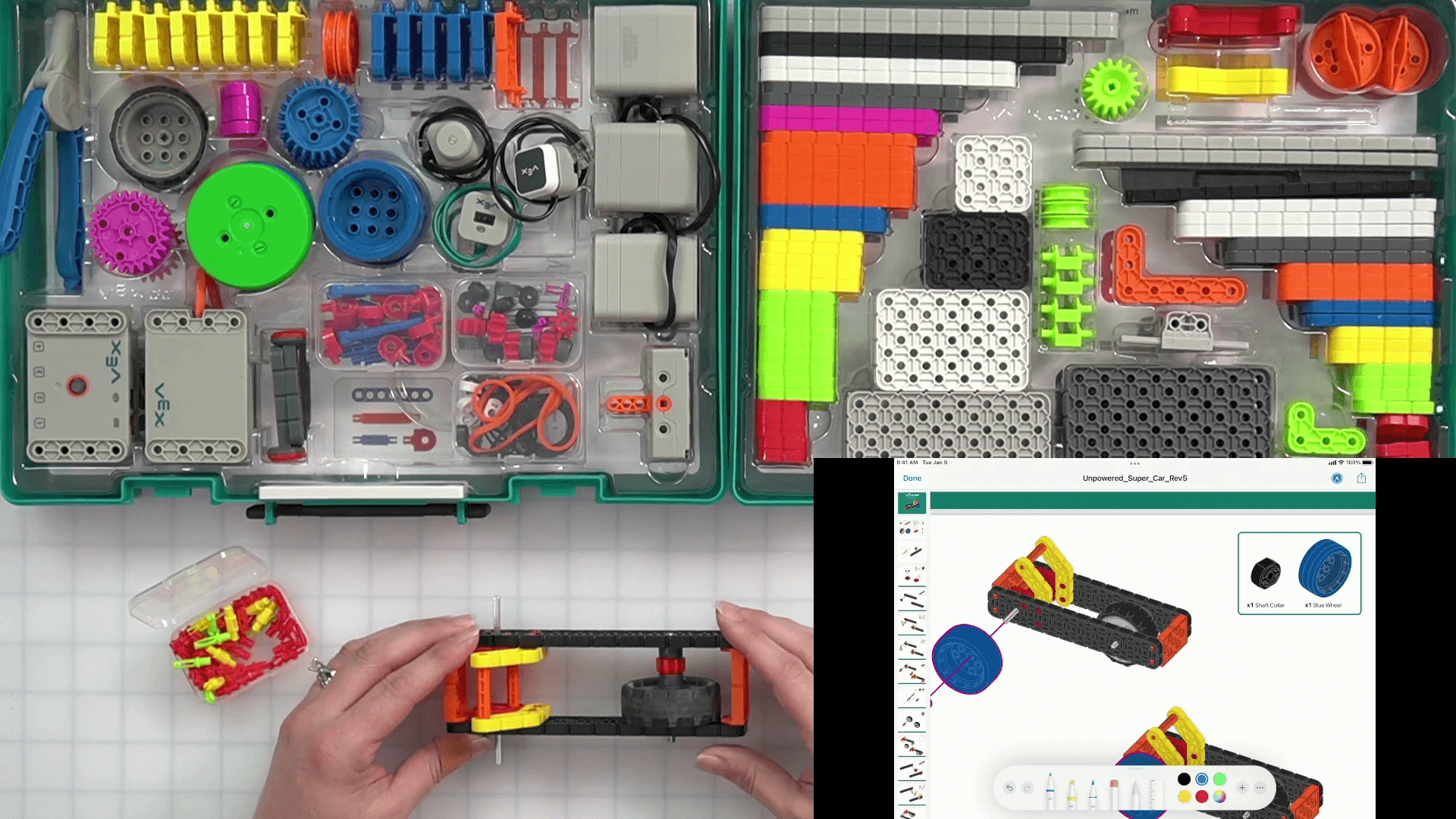 Diagramma che illustra i componenti chiave dell'istruzione robotica VEX, evidenziando le varie risorse e strumenti didattici disponibili per l'apprendimento e l'insegnamento dei concetti di robotica.