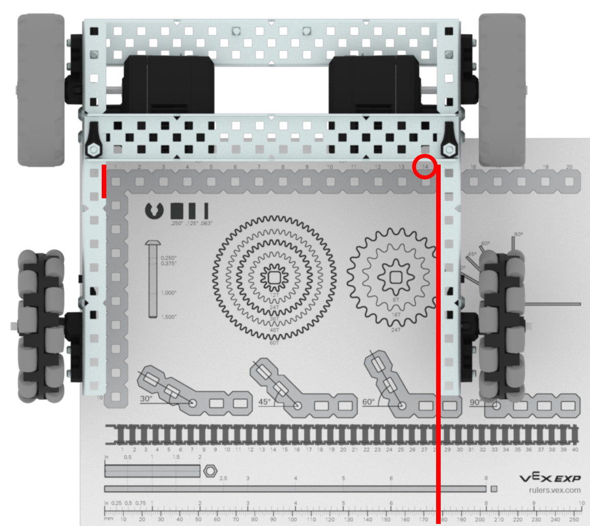 Reglas VEX mostradas sobre un fondo blanco, con varias longitudes y marcas para uso educativo en proyectos de robótica e ingeniería.