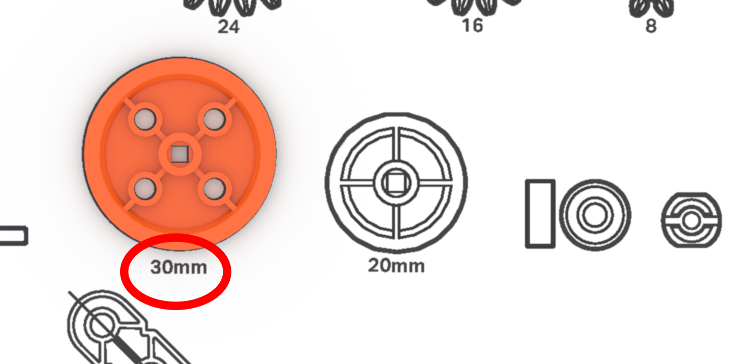 Obrázek 30mm kladkového pravítka používaného pro vzdělávací účely s jasnými měřicími značkami a elegantním designem, který ilustruje jeho použití v projektech robotiky VEX.