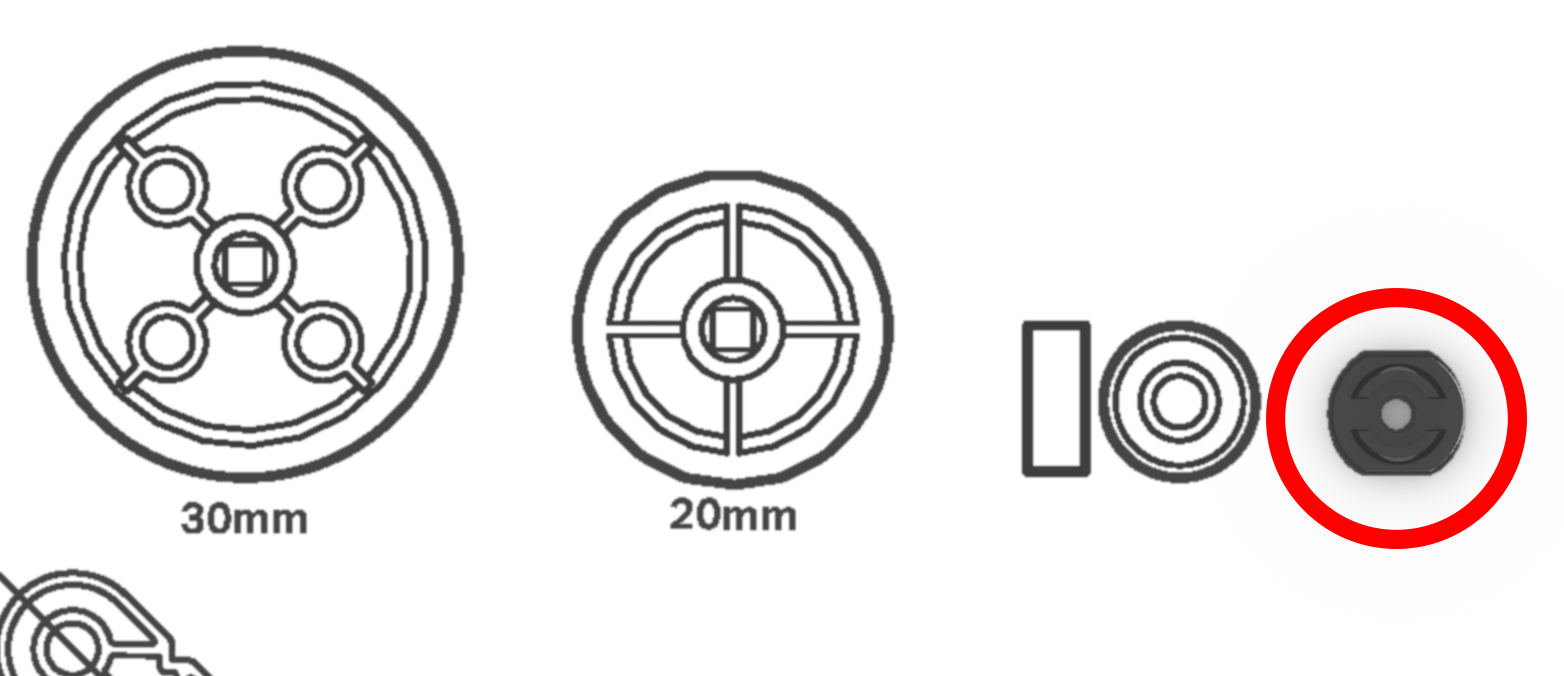 Imagen de una regla con collar de goma en el eje, utilizada en entornos educativos, específicamente en la sección de Reglas VEX, que ilustra herramientas de medición para proyectos de robótica e ingeniería.