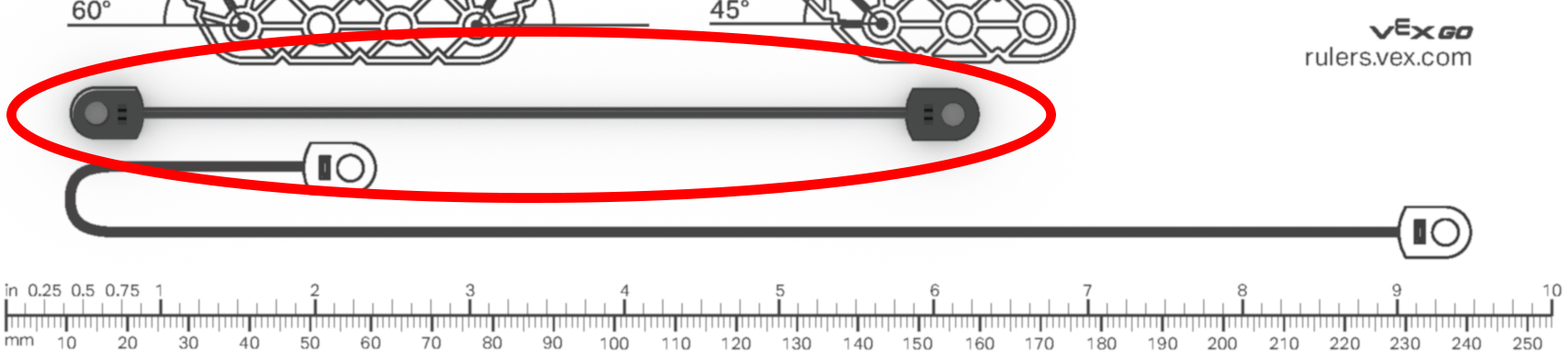 Immagine di un righello da 12 pollici con segni di corda, utilizzato a fini didattici nei progetti di robotica VEX, che illustra gli strumenti di misurazione nella sezione Righelli VEX.