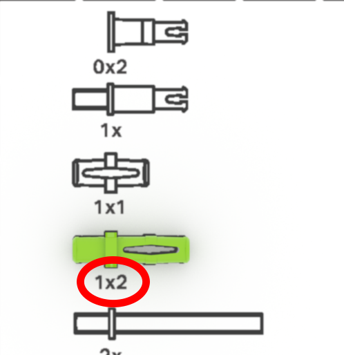 Imagen de regla VEX que muestra una medición de pin 1x2, utilizada en proyectos de robótica e ingeniería educativa.