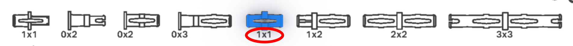 Imagen VEX 1x1 Pin, utilizada en la educación en robótica VEX, que ilustra el diseño y las dimensiones del componente con fines educativos.