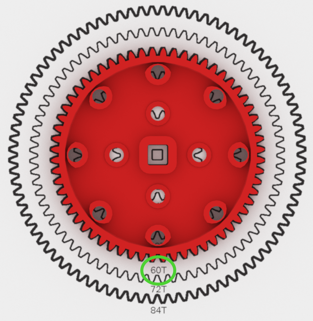 Immagine di un ingranaggio a 60 denti utilizzato nella didattica sulla robotica VEX, che ne illustra il design e le caratteristiche a fini didattici.