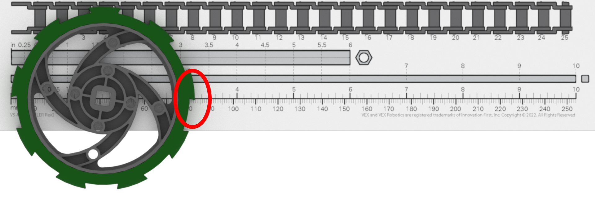Ilustrasi Roda Traksi VEX yang menunjukkan desain dan fiturnya, digunakan dalam aplikasi robotika pendidikan.