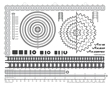 Immagine miniatura di un righello metallico VEX, che ne mostra il design e i segni di misurazione, utilizzato a fini didattici in robotica e ingegneria.