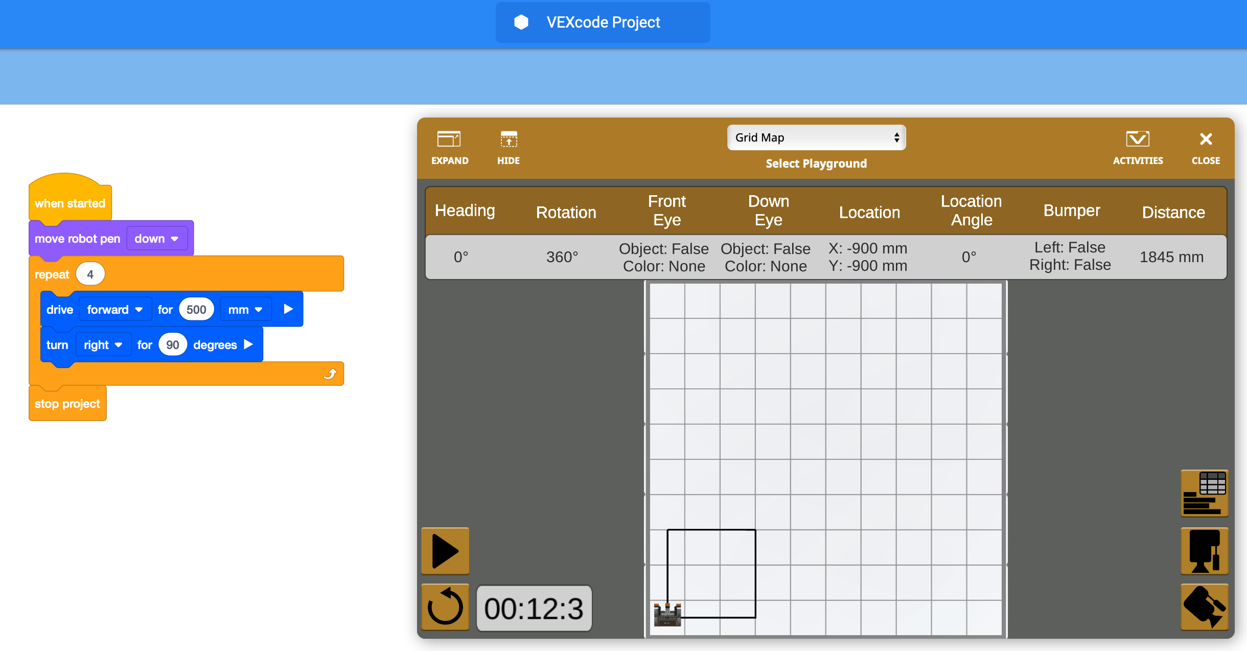 Screenshot di un'interfaccia di invio VR VEXcode, che mostra le funzionalità per gli insegnanti nelle classi ibride o remote, evidenziando gli strumenti e le opzioni a disposizione degli studenti per inviare i propri lavori in modo efficace.