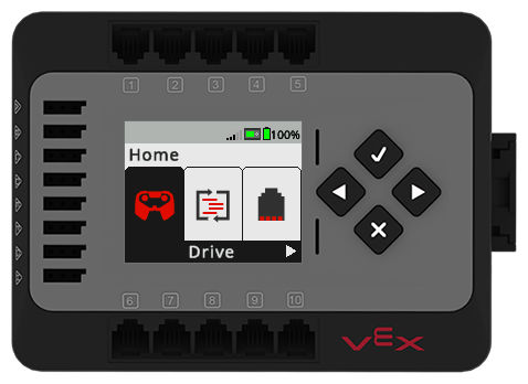 Cervello acceso, con lo schermo che mostra il menu Home.