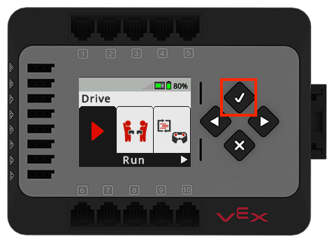 La schermata Brain viene visualizzata nel menu del programma Drive con l'opzione Run selezionata. Il pulsante Controlla è evidenziato.