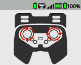 Der Bildschirm „Gehirn“ wird vor der Kalibrierung im Menü „Kalibrieren“ angezeigt. Es gibt ein Diagramm des Controllers, aus dem hervorgeht, dass beide Joysticks im Uhrzeigersinn in einem vollen Kreis bewegt werden müssen.