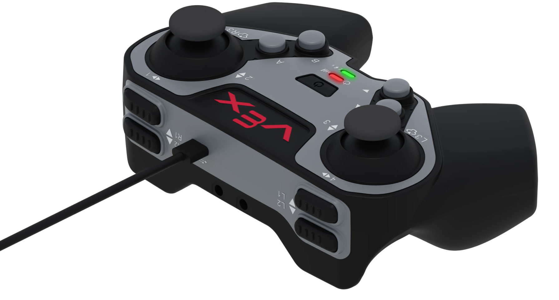 Se muestra el controlador EXP cargándose mediante un cable USB C.