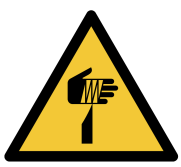 Symbole de danger jaune avec un schéma représentant une main blessée sur un bord tranchant.