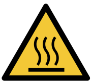 Symbole de danger jaune avec un schéma d'une surface très chaude.