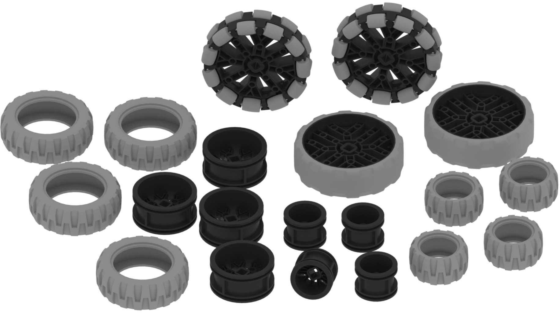 Sơ đồ các mảnh VEX EXP Wheel khác nhau, được sắp xếp theo nhóm.