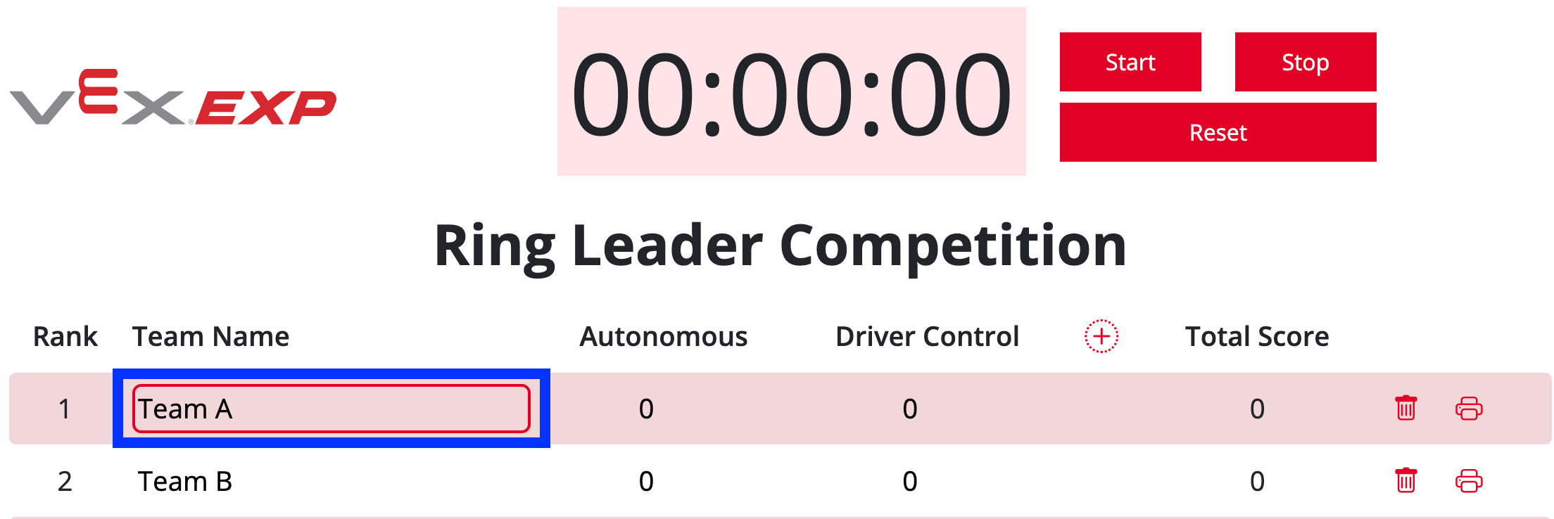 Classement VEX EXP avec le nom d'une équipe sélectionné et mis en évidence, montrant qu'il est personnalisable.