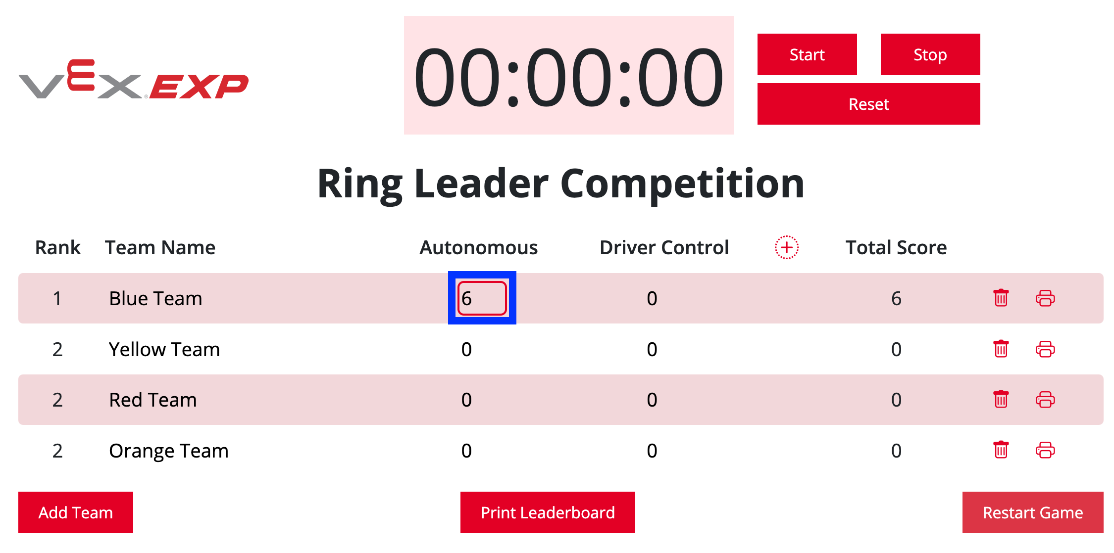 特定のスコアが選択され強調表示された VEX EXP リーダーボード。スコアを編集できることが示されています。