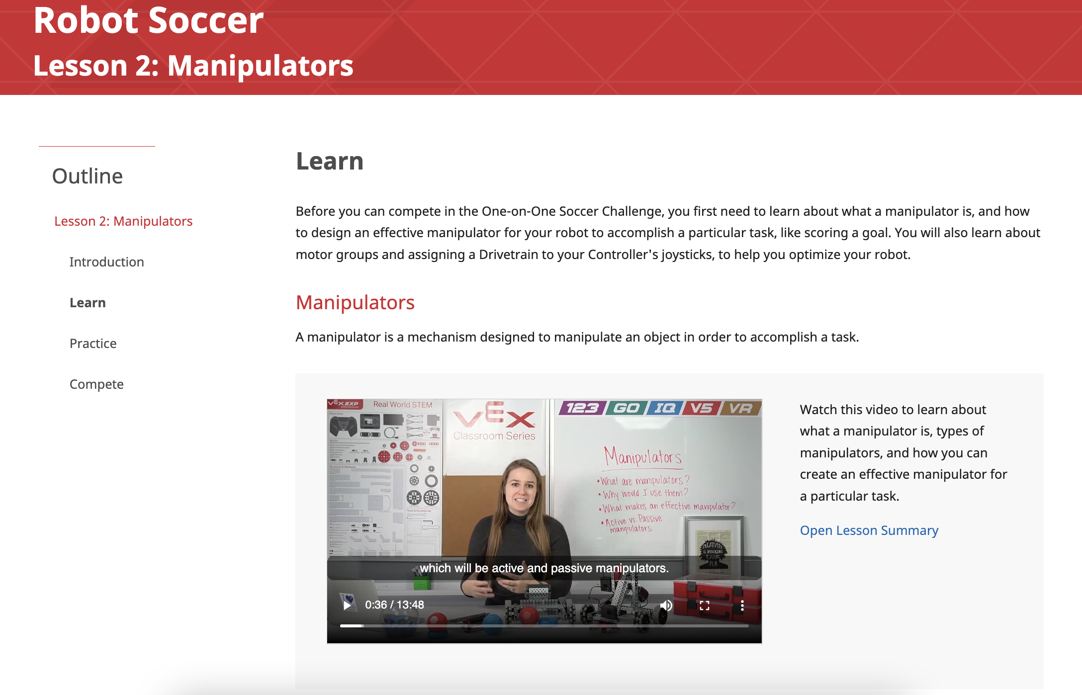 Captura de pantalla de la sección Aprender de una lección de laboratorio STEM de EXP, para ilustrar el formato típico de una página Aprender con videos que brindan instrucciones para los estudiantes.