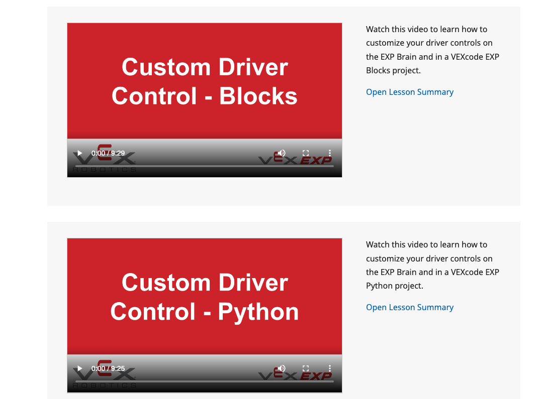Aprenda la sección de la Lección 4 del Líder de Anillo con videos sobre la personalización de los controles del conductor, un video para Python y un video para los bloques.