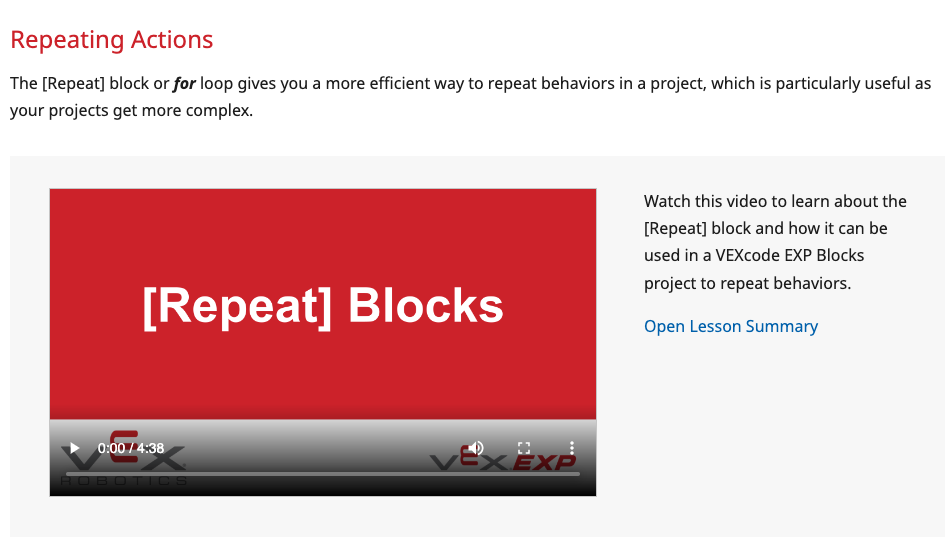 Apgūstiet Dārgumu medību 3. nodarbības sadaļu ar video par atkārtošanas bloku.