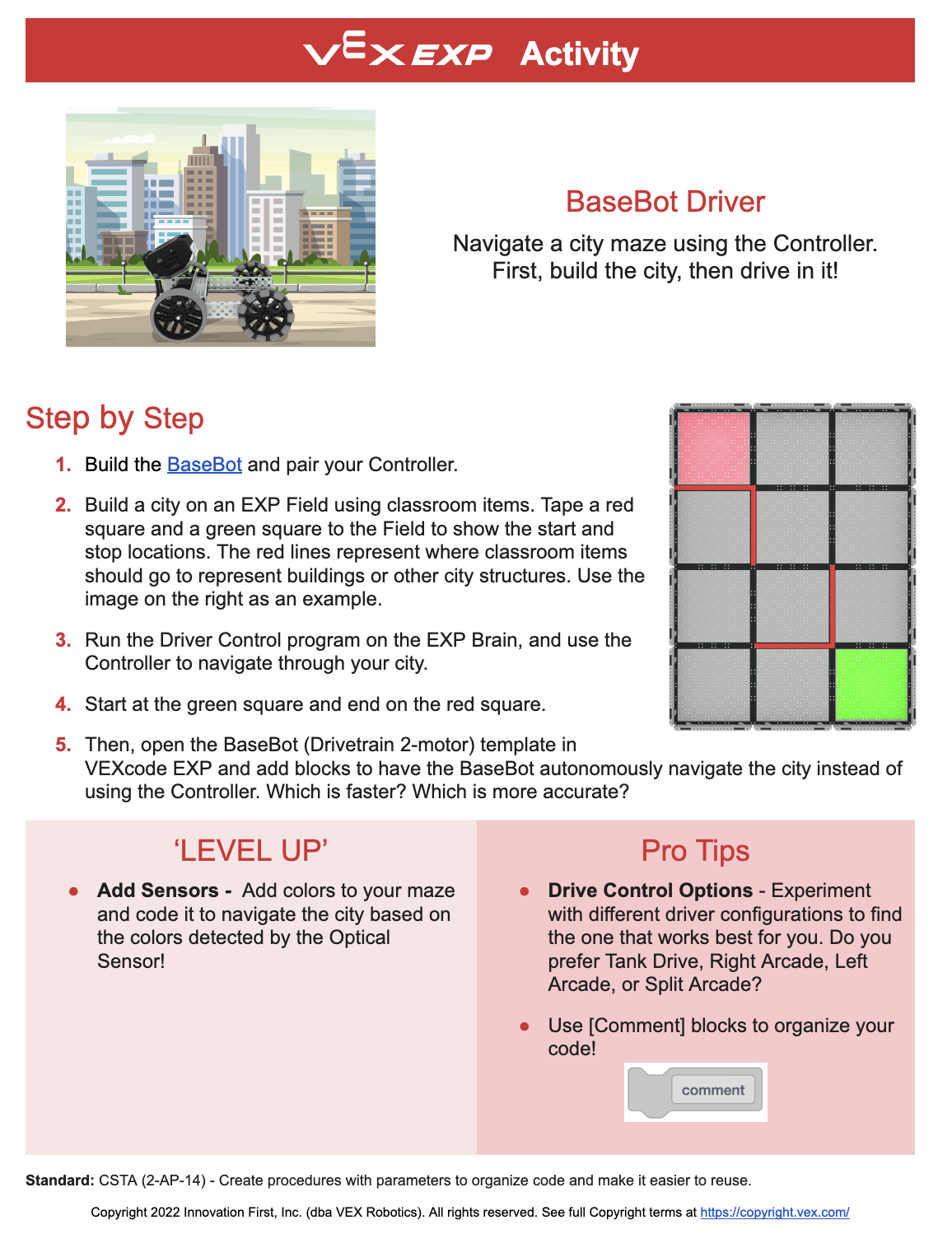 Tangkapan layar Aktivitas Driver VEX EXP BaseBot, ditampilkan sebagai contoh.
