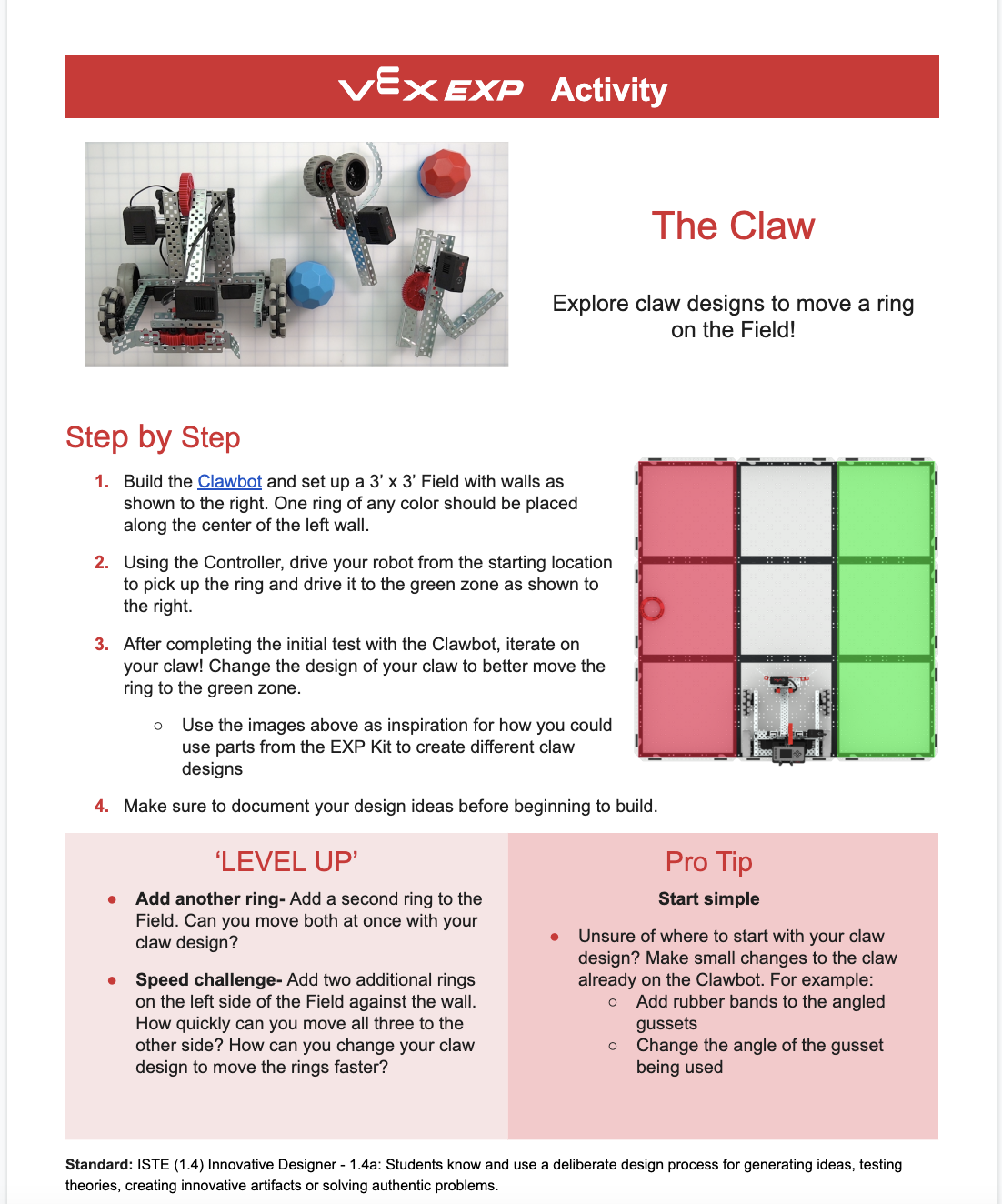 VEX EXP The Claw Activity의 스크린샷을 예로 들어보겠습니다.