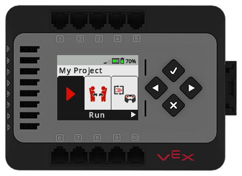 Viene visualizzata la schermata EXP Brain con un progetto denominato Opzioni del mio progetto aperto e il pulsante Esegui selezionato.
