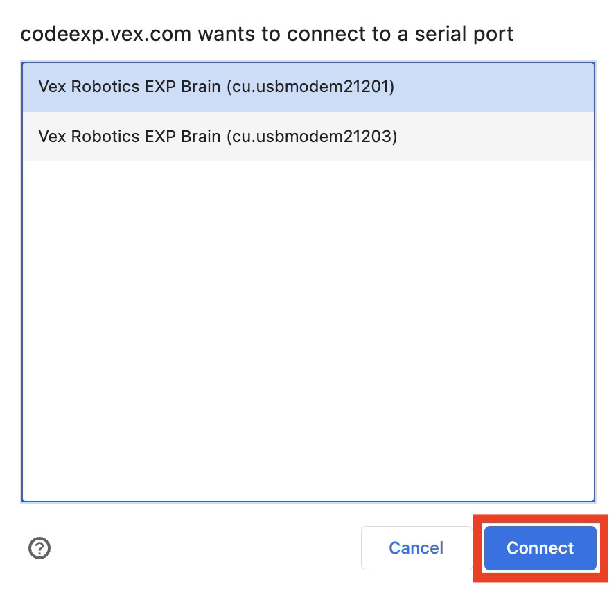 Nella finestra di connessione del browser, l'elemento con il numero ID 21201 è selezionato ed evidenziato. In basso è evidenziato il pulsante Connetti.