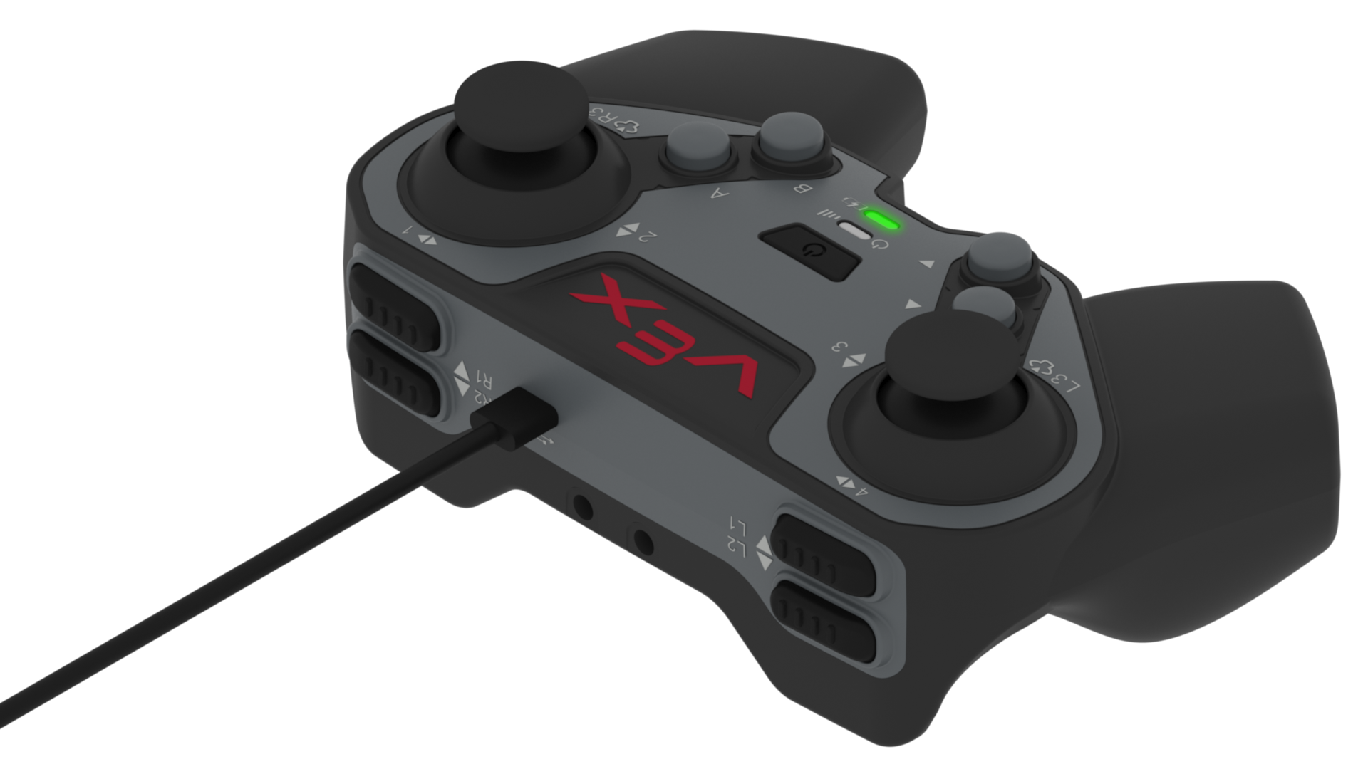 EXP Controller aangesloten op een computer via een USB C-kabel.