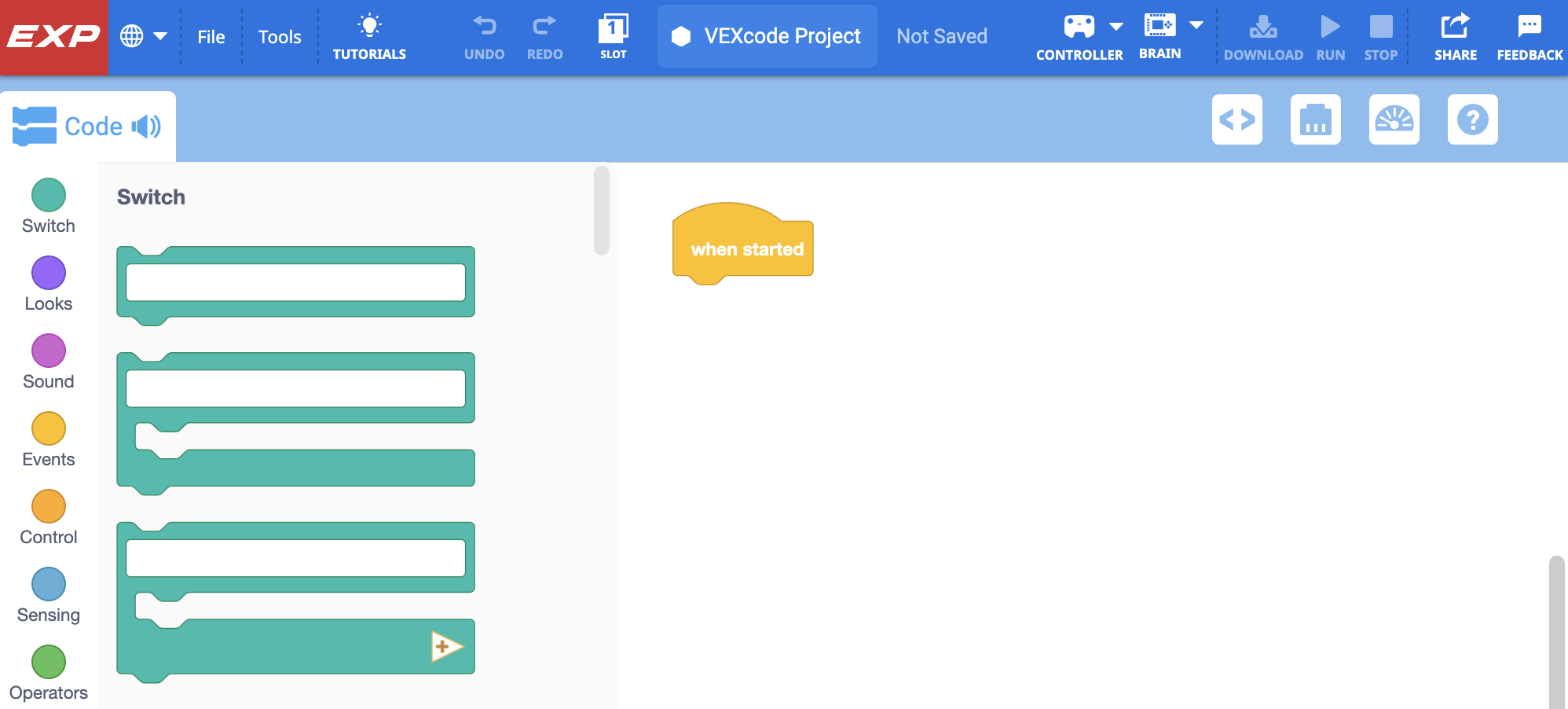 VEXcode EXP를 설치하고 MacOS에서 열었습니다.