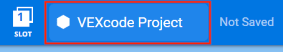 VEXcode EXP -työkalurivi, jossa projektin nimikenttä on korostettuna. Projektin nimen oikealla puolella on teksti Ei tallennettu.
