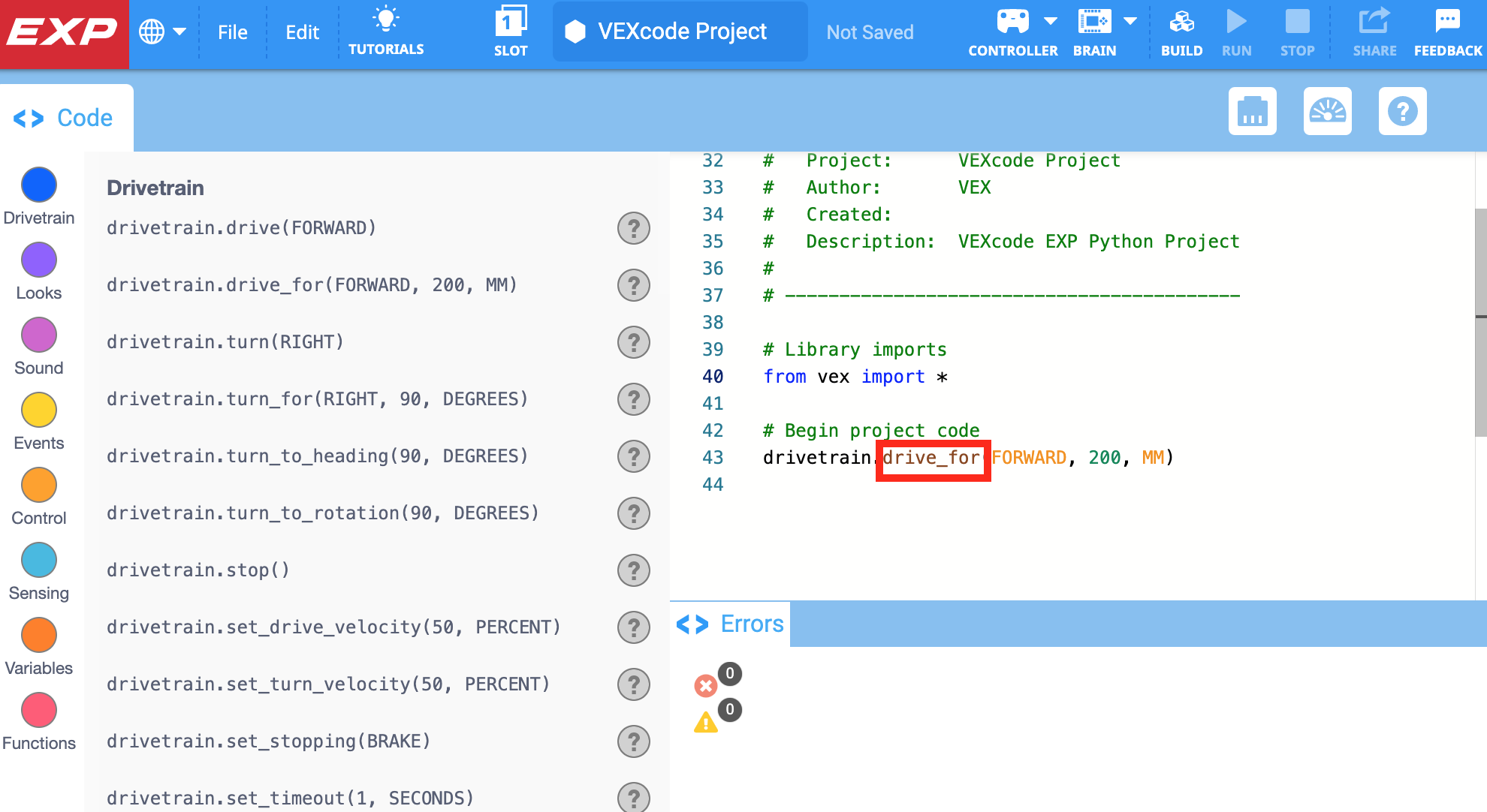 El comando Python en el espacio de trabajo está resaltado.