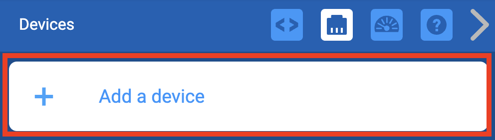 Nabídka Zařízení VEXcode EXP se zvýrazněným tlačítkem Přidat zařízení.